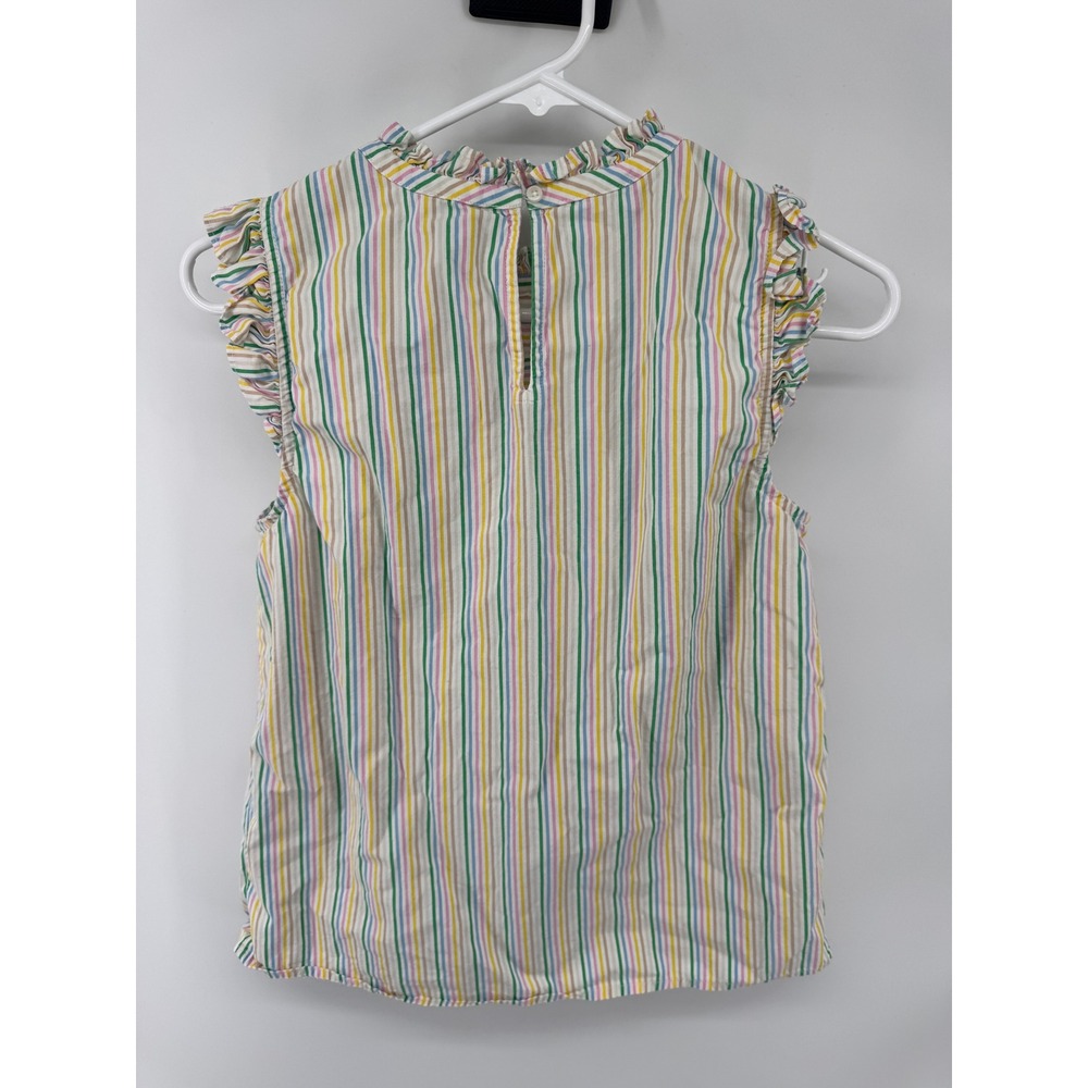 J.Crew Womens Ruffle Neck Sleeveless Striped Cotton Blouse Multi Color Size 0 - Picture 4 of 5